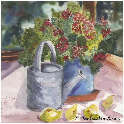 Watering Can and Red Geraniums